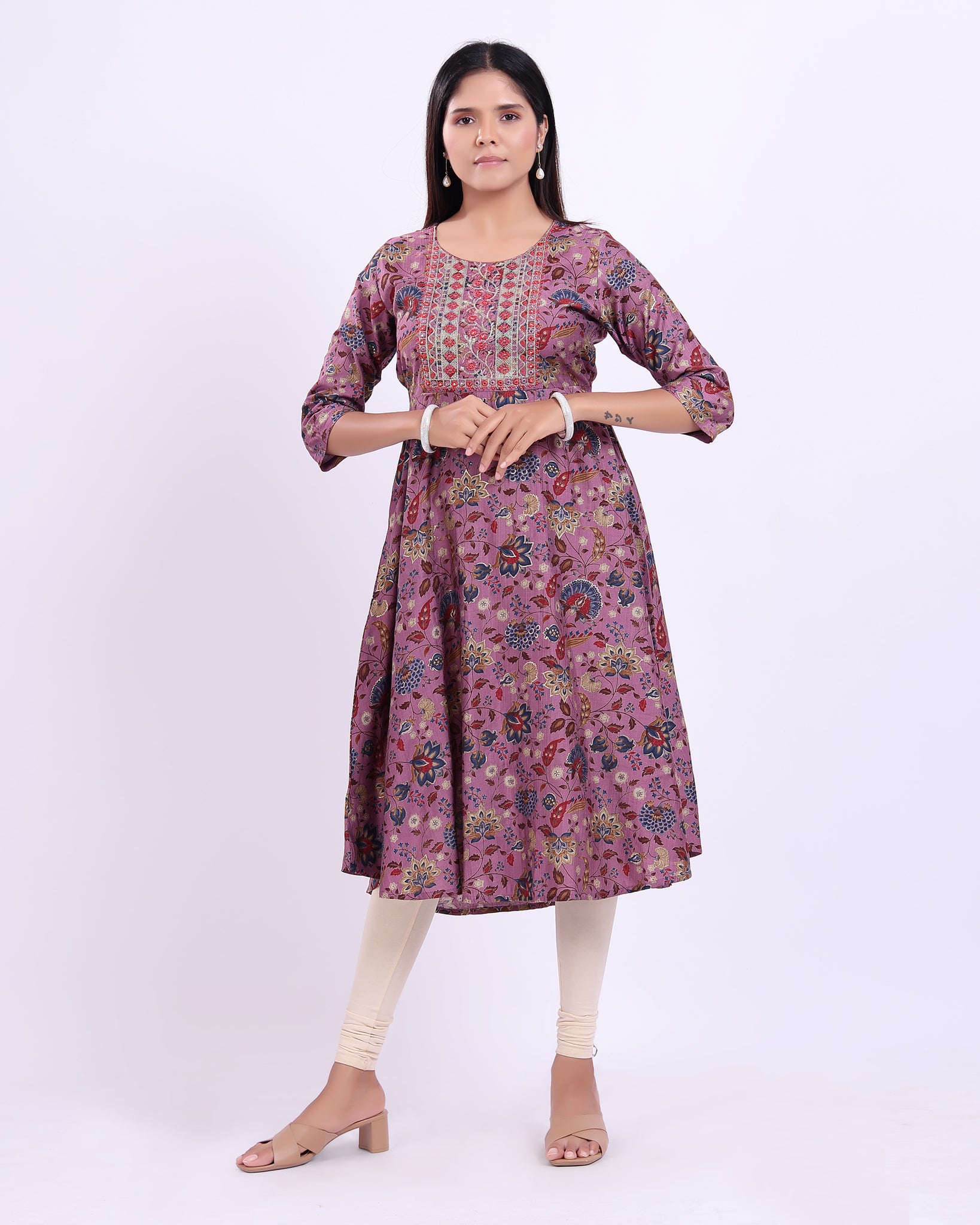 Designer Lavender Embroidered Women's Kurti