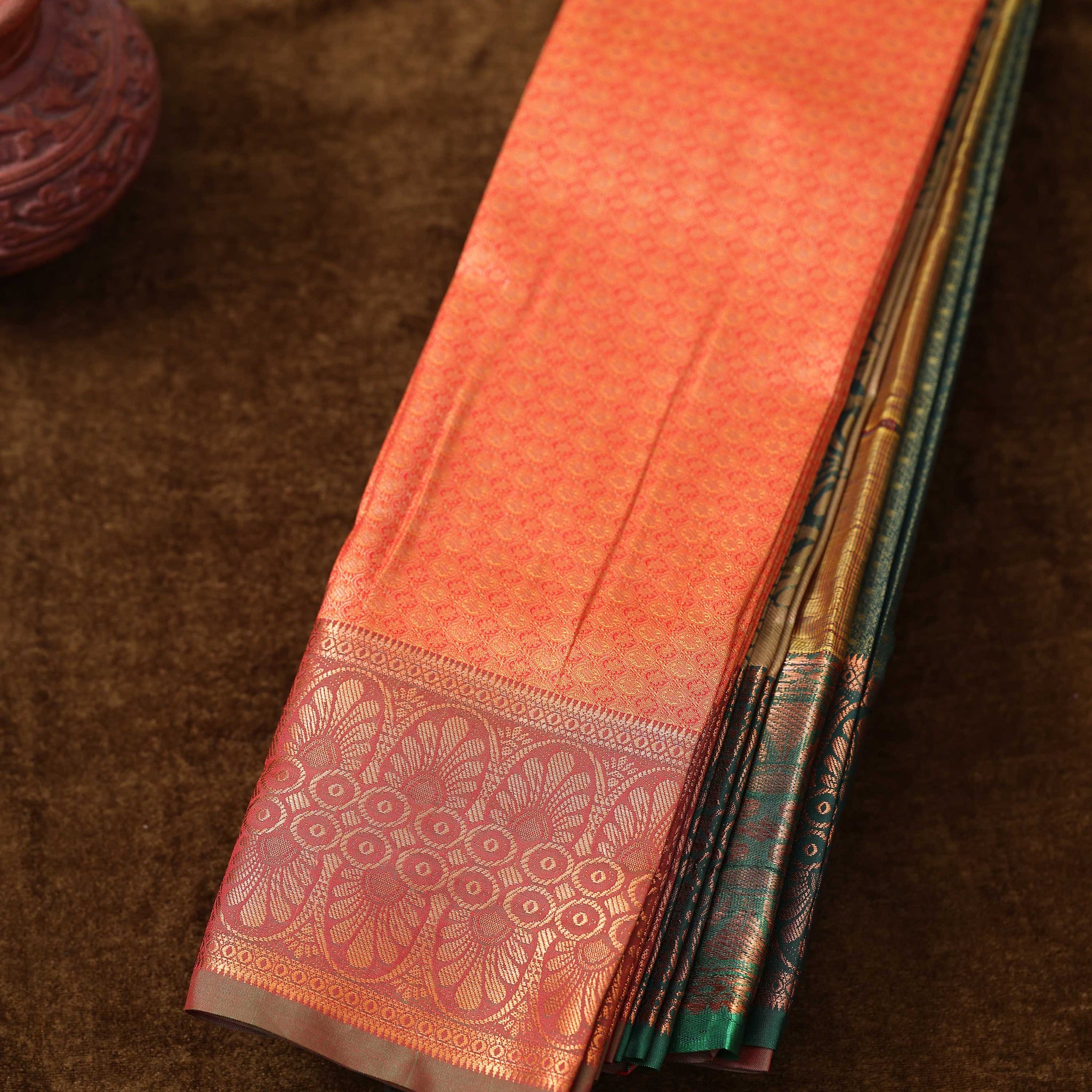 Orange Colour Copper Zari Aparna Saree