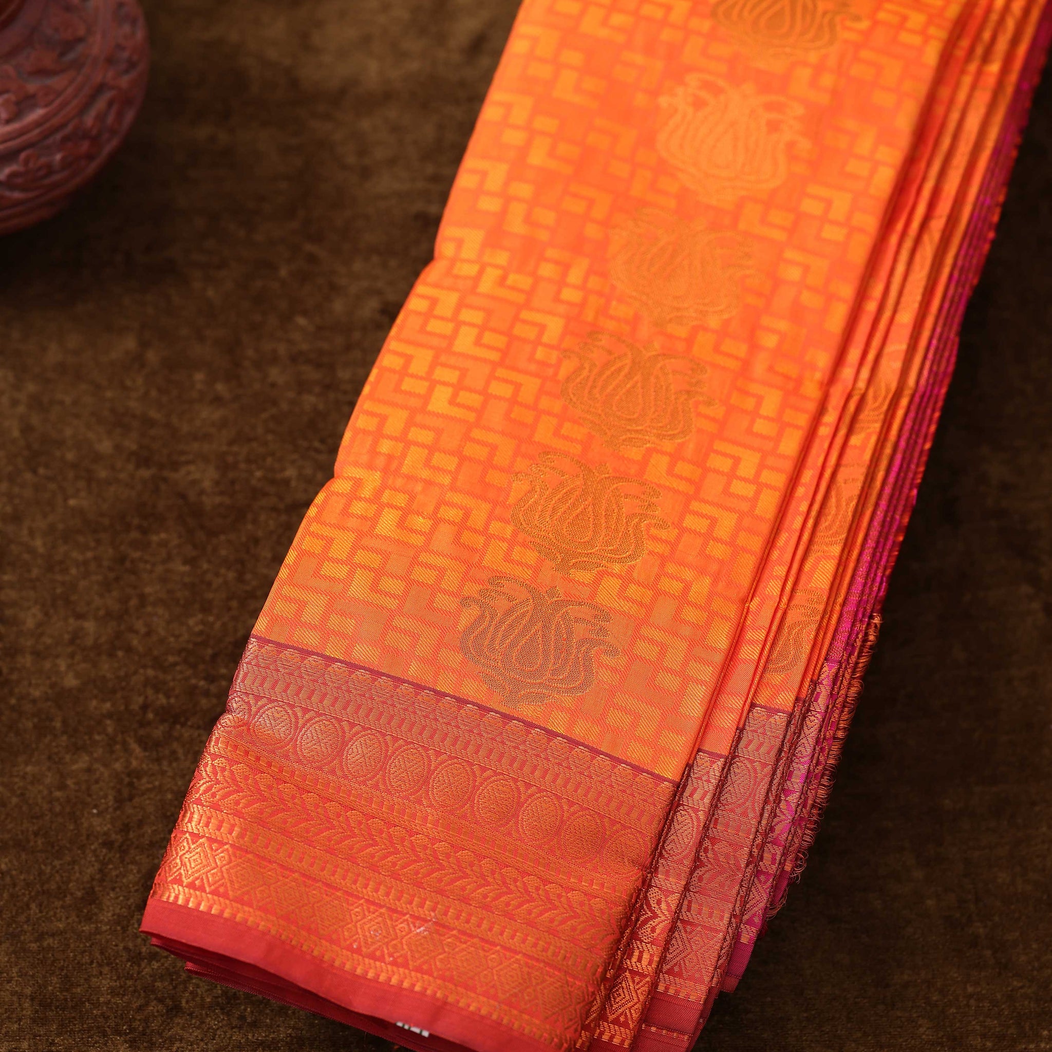 Orange Colour Copper Zari Aparna Saree