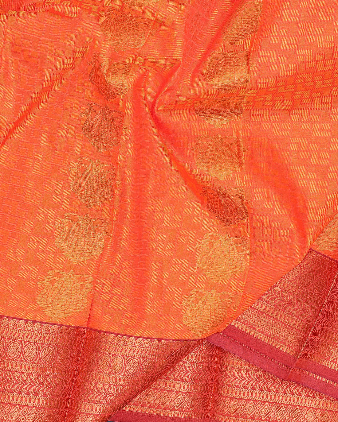 Orange Colour Copper Zari Aparna Saree