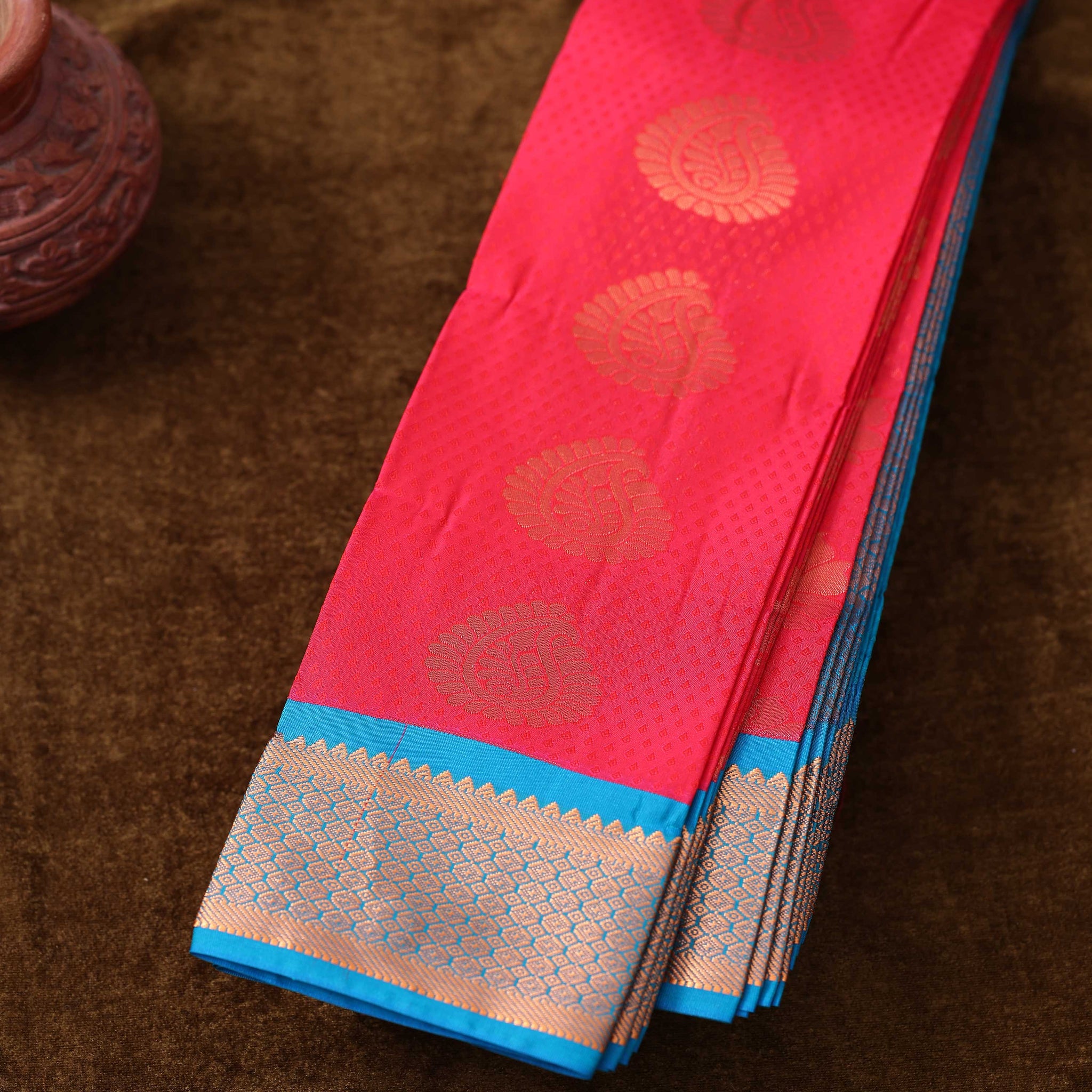 Pink Colour Copper Zari Aparna Saree