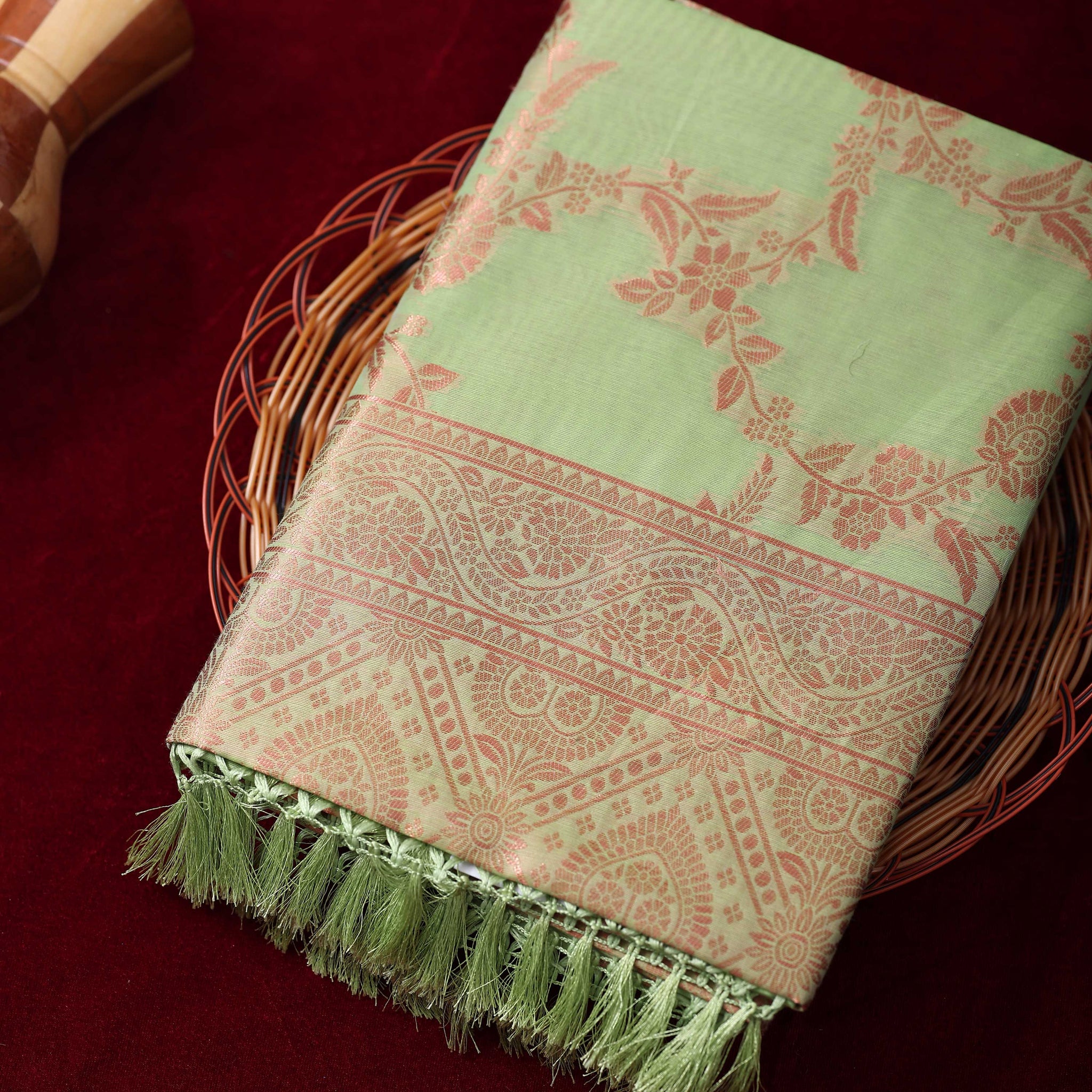 Pista Green Colour Printed Silk Cotton Saree