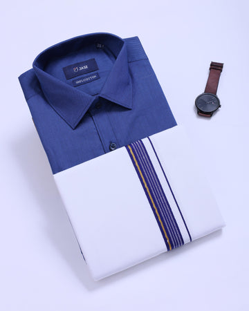 Men's Dark Blue Traditional Regular Fit Shirt & Dhoti Set