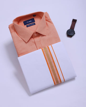 Men's Orange Traditional Regular Fit Shirt & Dhoti Set