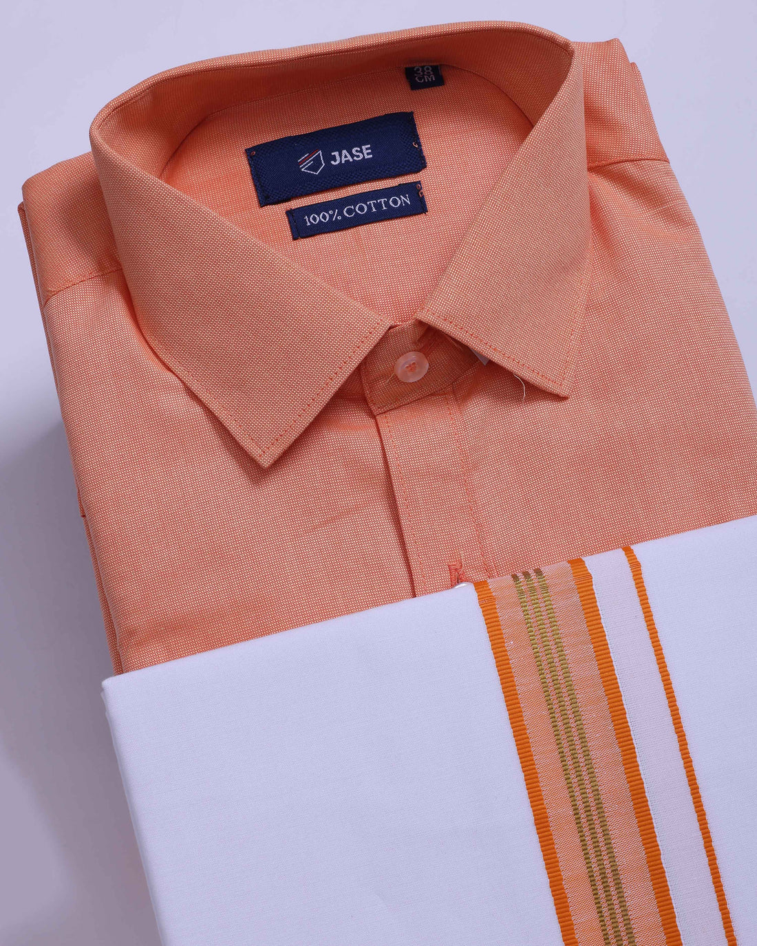 Men's Orange Traditional Regular Fit Shirt & Dhoti Set