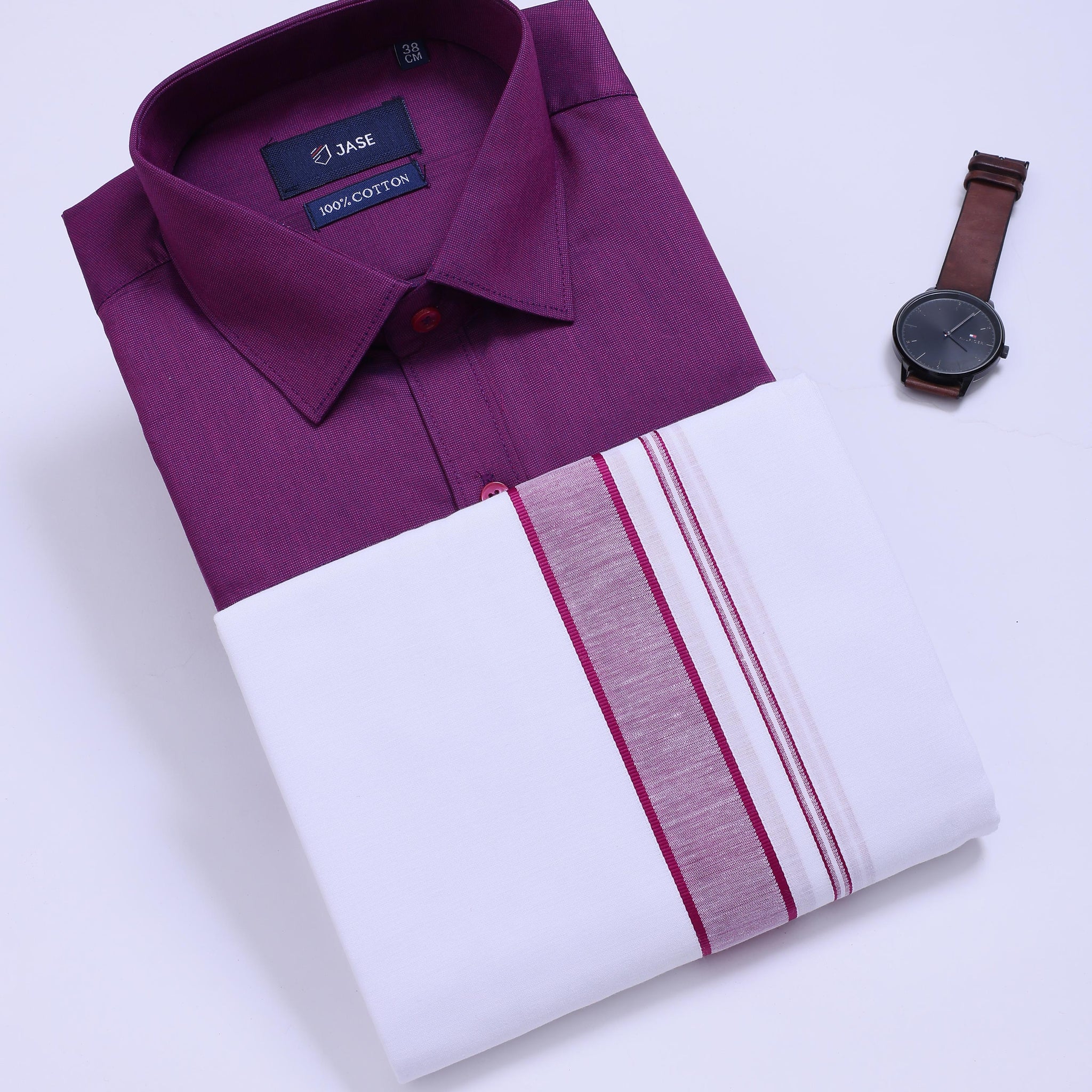 Men's Purple Traditional Regular Fit Shirt & Dhoti Set