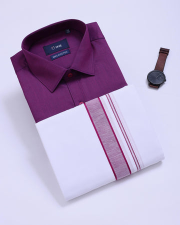 Men's Purple Traditional Regular Fit Shirt & Dhoti Set