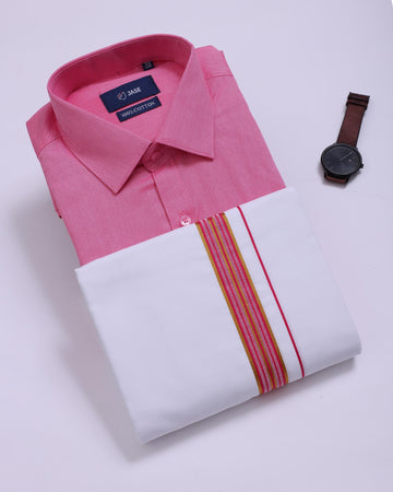 Men's Pink Traditional Regular Fit Shirt & Dhoti Set