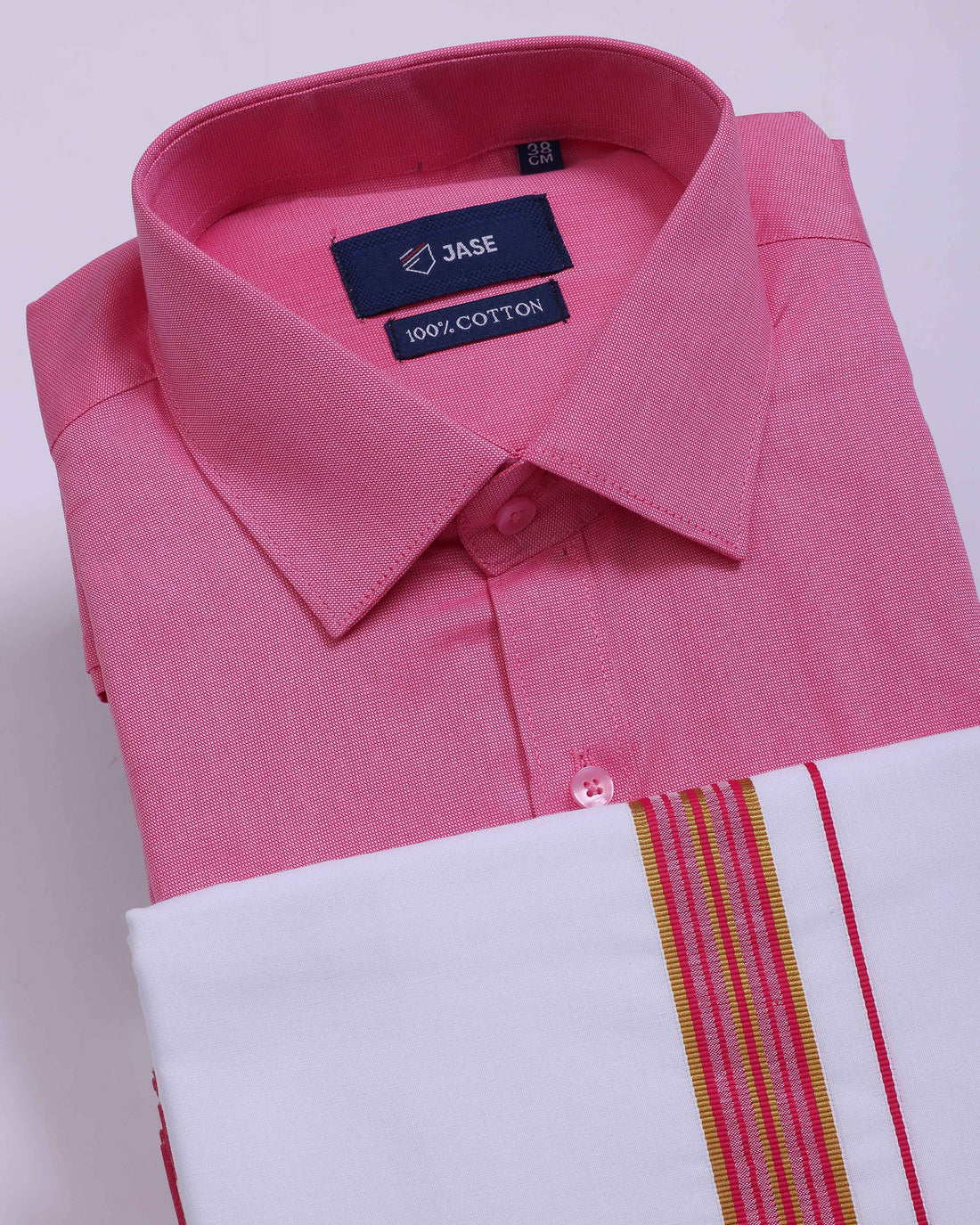 Men's Pink Traditional Regular Fit Shirt & Dhoti Set