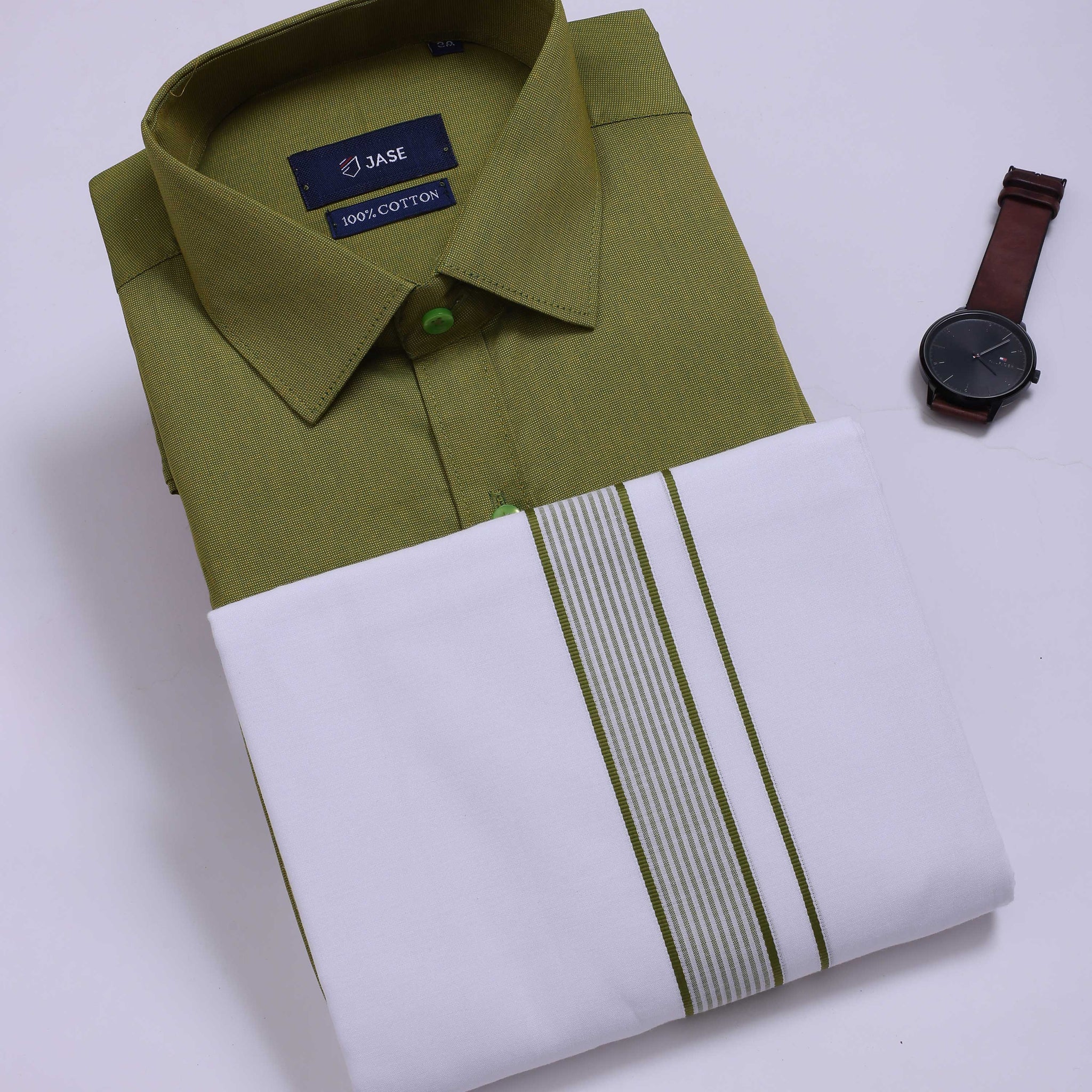 Men's Green Traditional Regular Fit Shirt & Dhoti Set