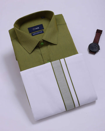 Men's Green Traditional Regular Fit Shirt & Dhoti Set