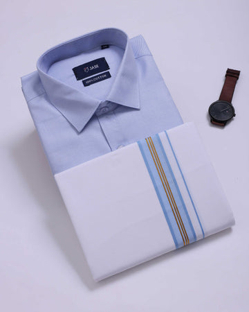 Men's Light Blue Traditional Regular Fit Shirt & Dhoti Set