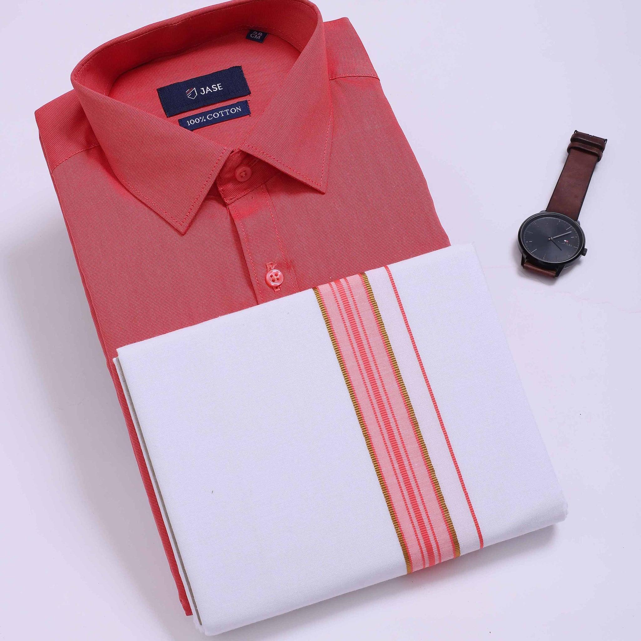 Men's Peach Traditional Regular Fit Shirt & Dhoti Set