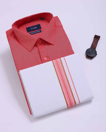 Men's Peach Traditional Regular Fit Shirt & Dhoti Set