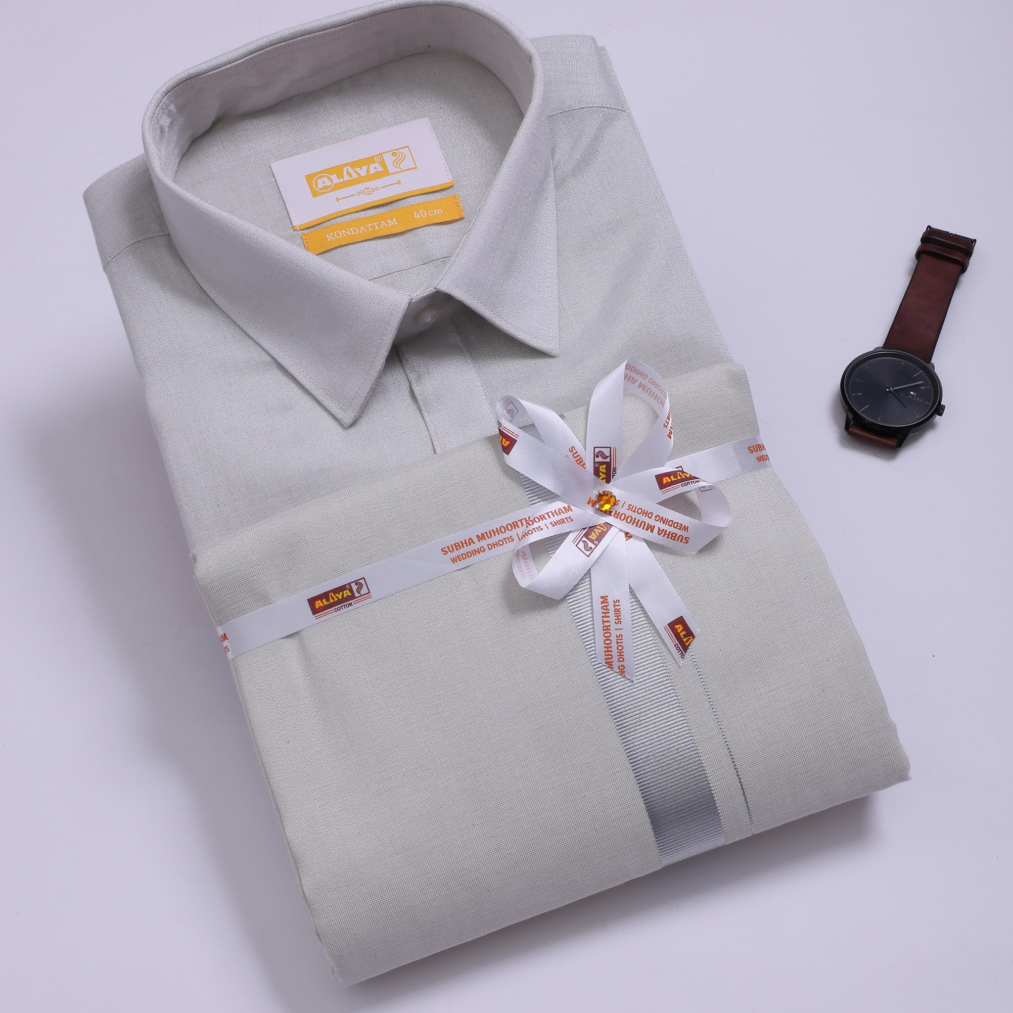 Men's Silver Traditional Regular Fit Shirt & Dhoti Set