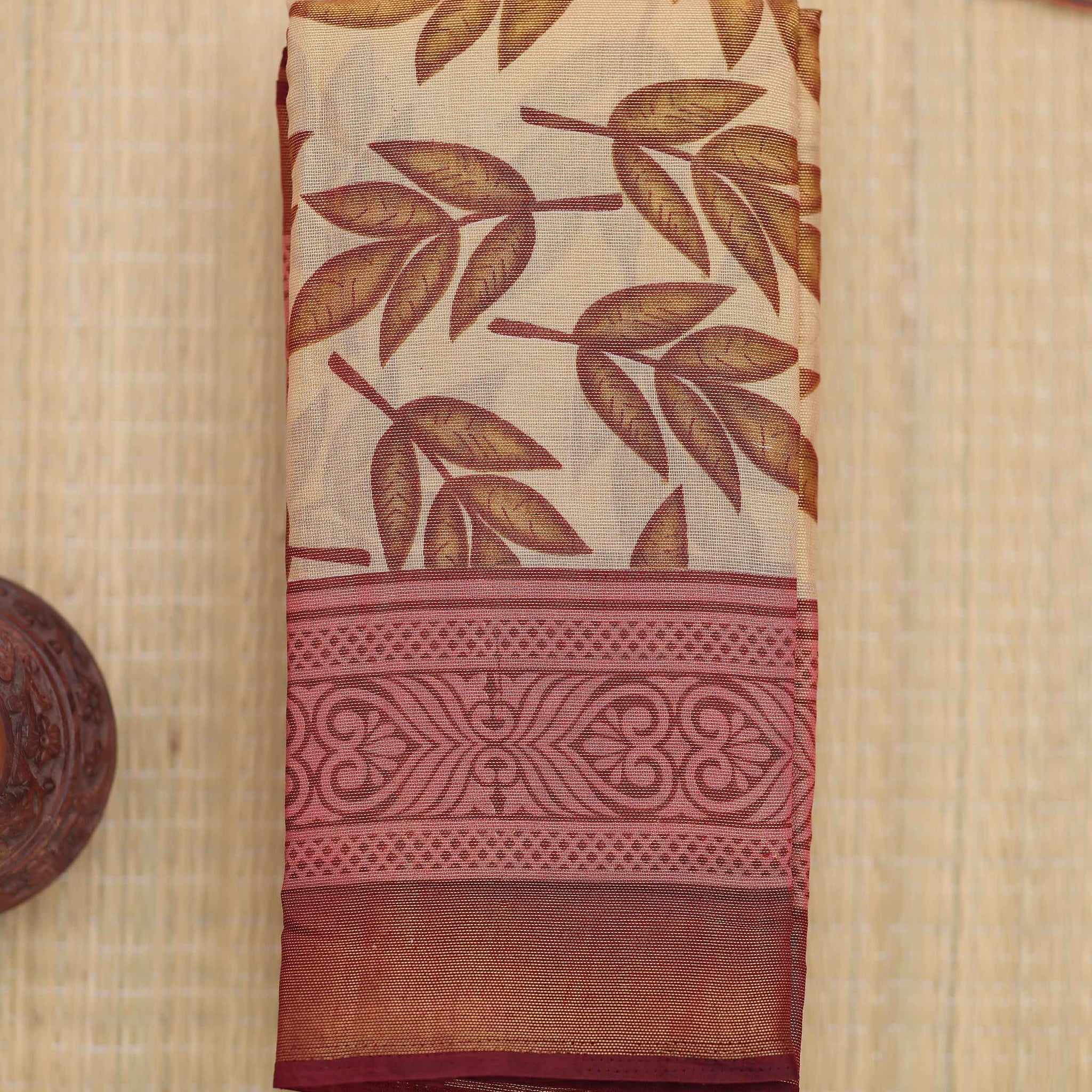 Brown colour printed brasso saree