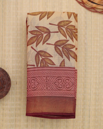 Brown colour printed brasso saree