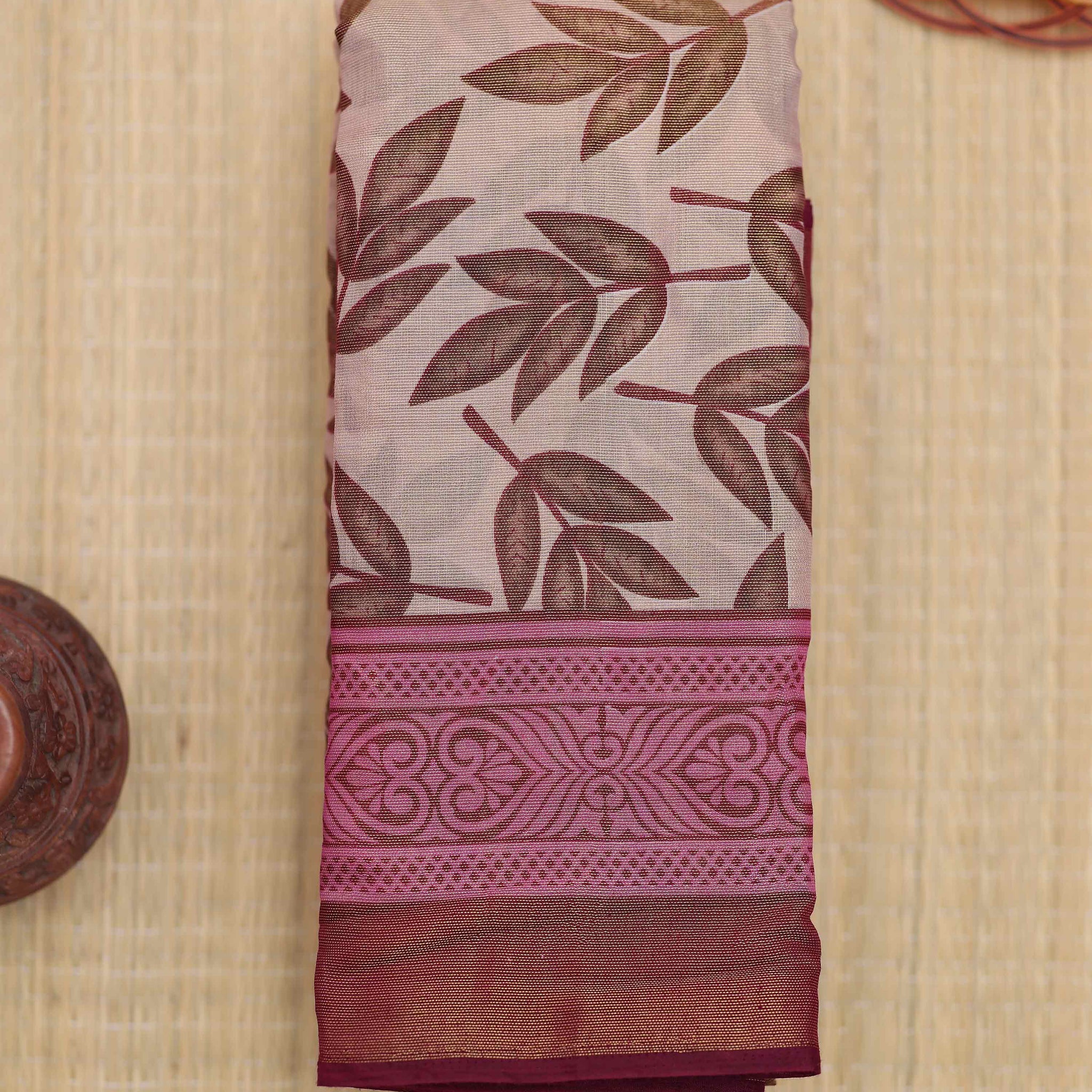 Brown colour printed brasso saree