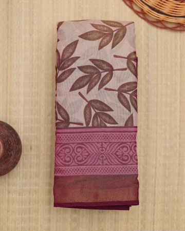 Brown colour printed brasso saree