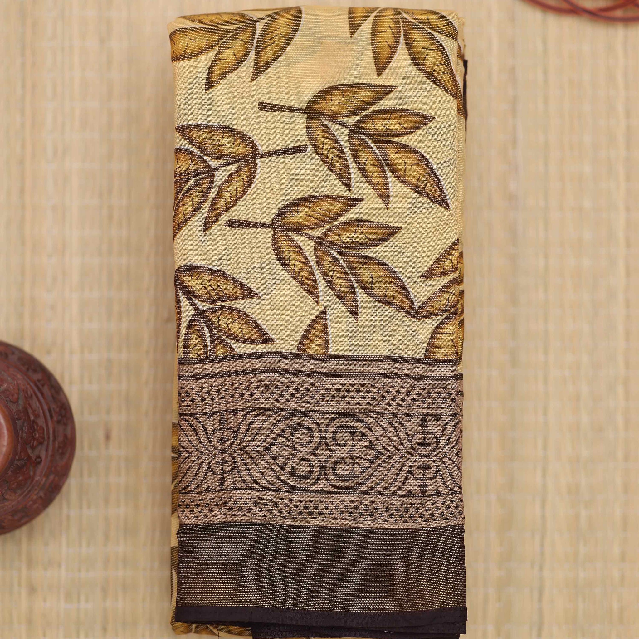 Beige colour Printed brasso saree