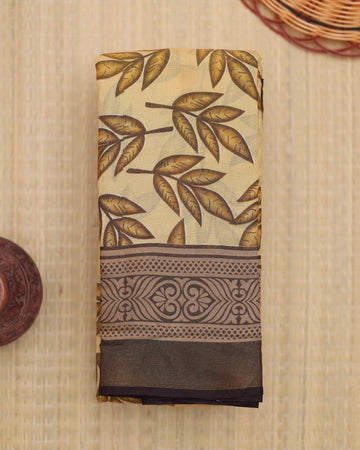 Beige colour Printed brasso saree