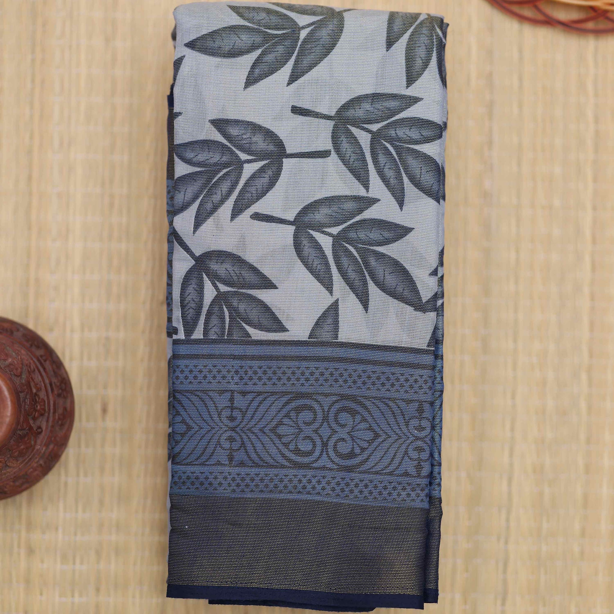 Grey colour printed brasso saree