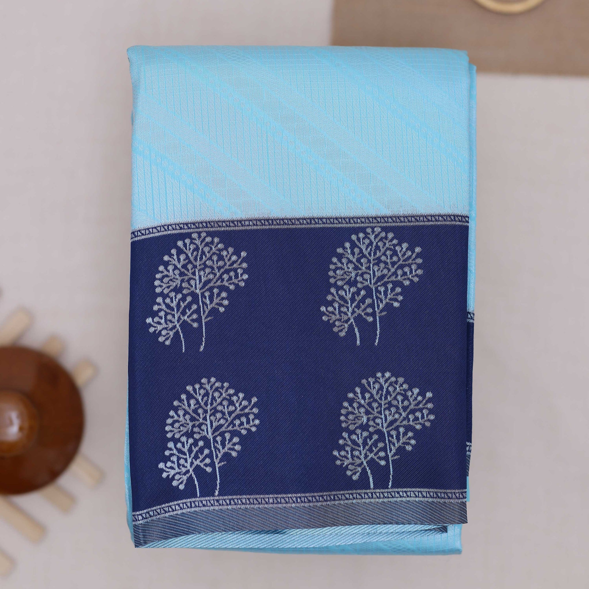 Sky blue color lichi silk saree