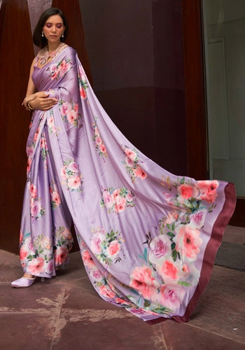 Lavender Colour Printed Sarees One