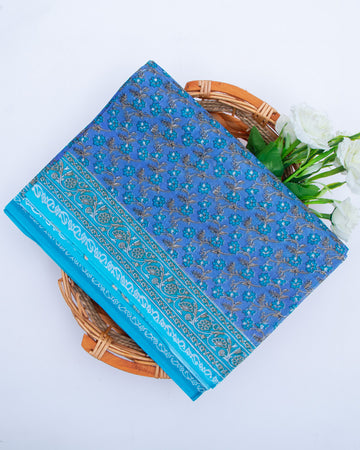 Blue Colour Voile Cotton Saree Without Blouse