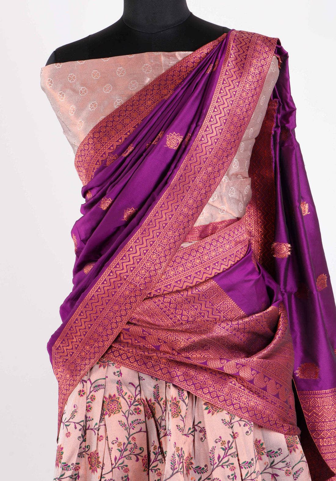Purple Colour Floral Printed Semi - Stitched Bridal Wedding Lehenga