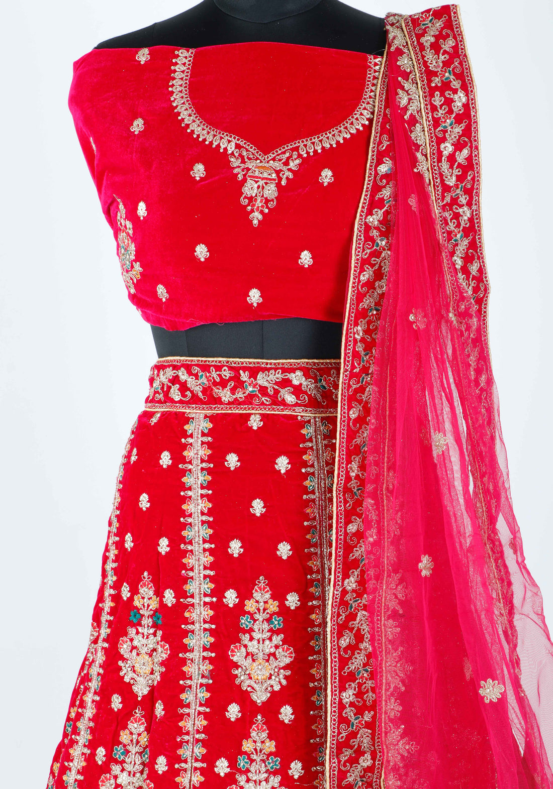 Red Colour Embroidered Semi - Stitched Bridal Wedding Lehenga