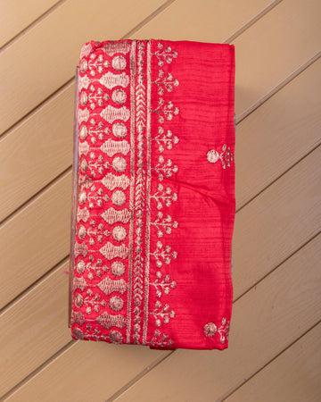 Red Embroidered Unstitched Blouse Material