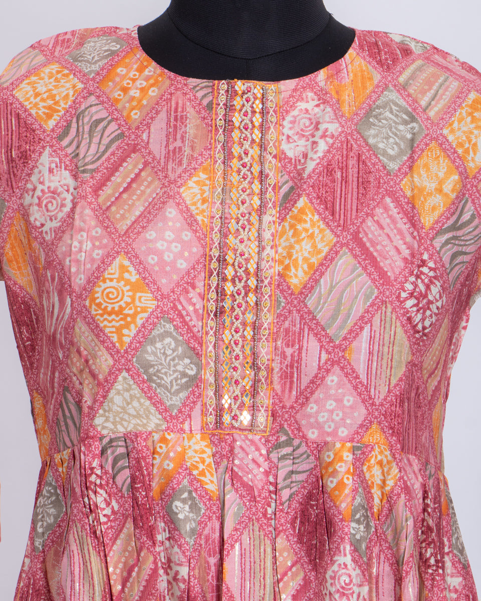 Designer Pink Colour  Mirror Work Women's Kurti