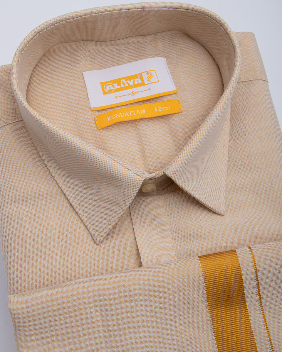 Mens Gold Traditional Regular Fit Shirt & Dhothi Set