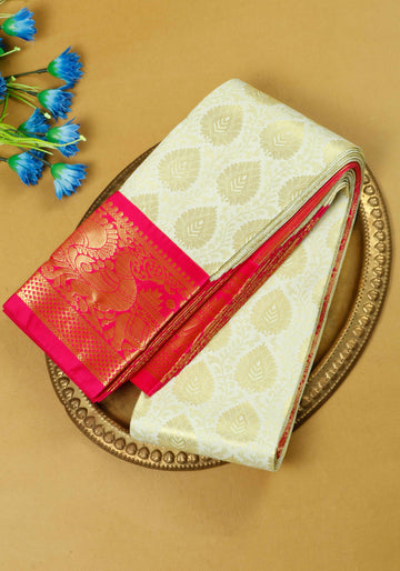 Cream Colour Printed Premium Silk Saree