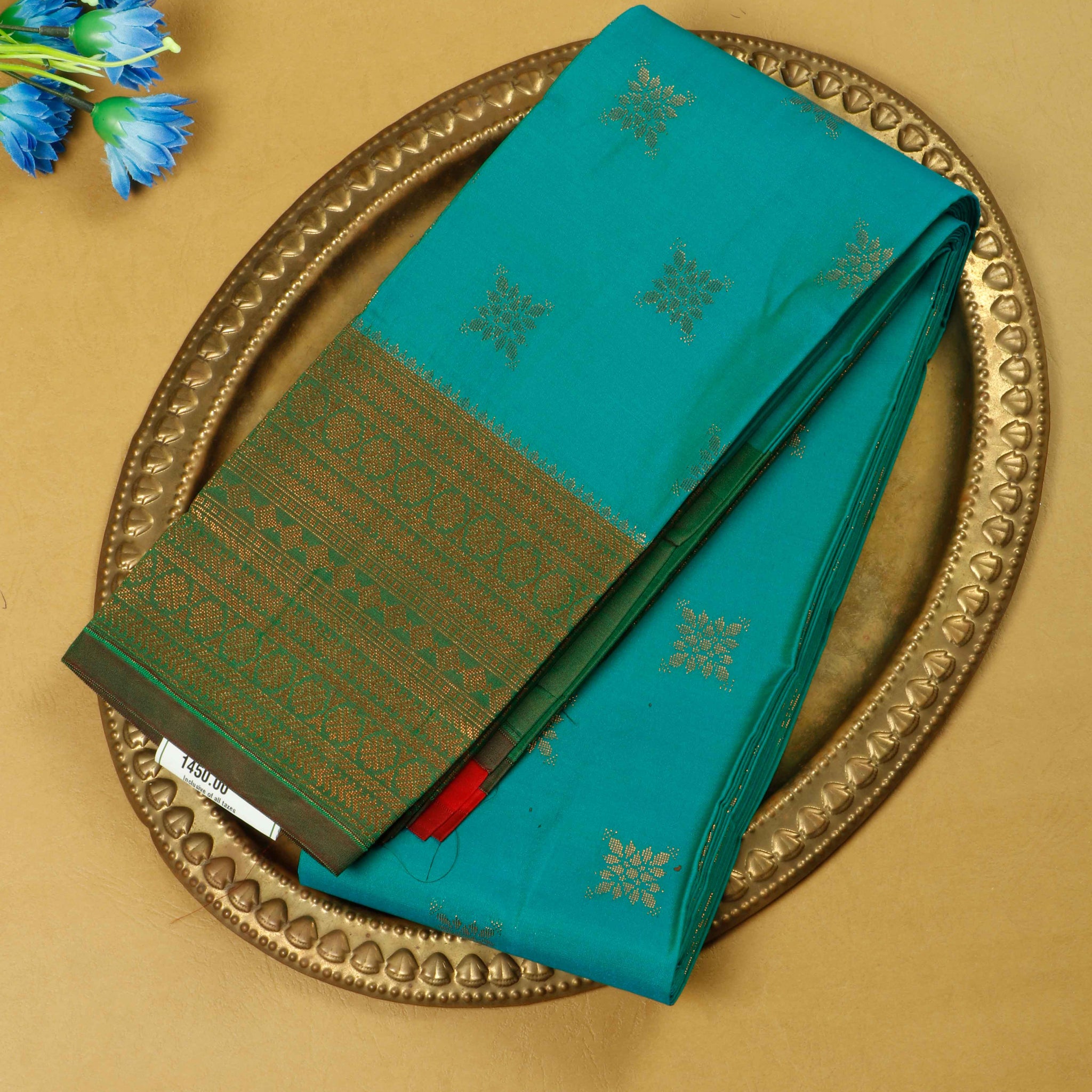 Teal Colour Printed Premium Silk Saree