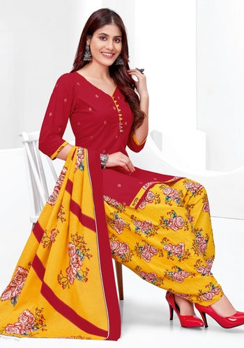 Maroon With Yellow Colour Unstitched Salwar Material