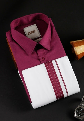 Mens Purple Traditional Regular Fit Shirt & Dhothi Set 1