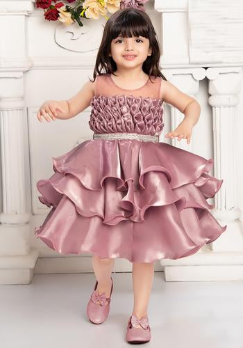 Onion Pink Colour Embellished Sequel Work Frock 4