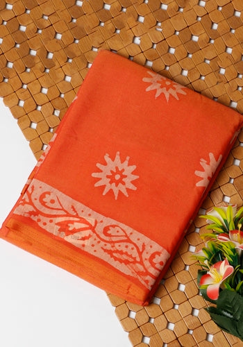 Orange Colour Printed Chanderi Cotton Saree 2