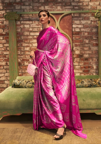 Pink Colour Printed Sarees Two