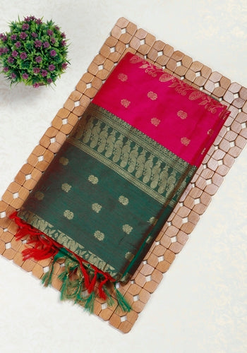 Pink With Green Kalyani Cotton Saree