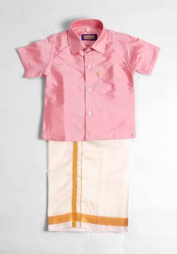 Pink Silk Cotton Dhoti & Shirt Set