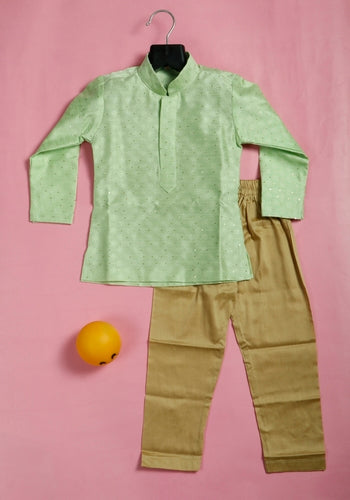 Pista Green With Sandal Colour Kurta Set