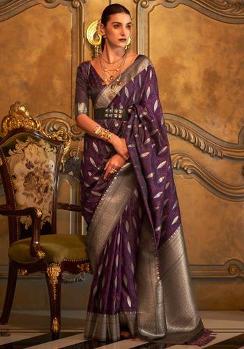 Purple Colour Printed Fancy Silk Saree one