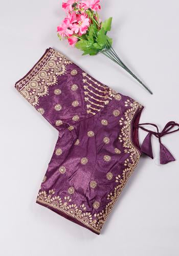 Purple Colour Readymade Blouse With Thread Work