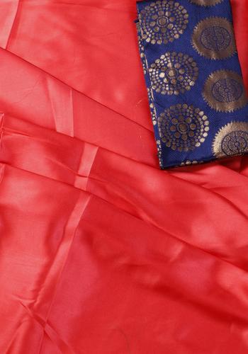 Red Colour Satin Saree With Printed Blouse Piece One