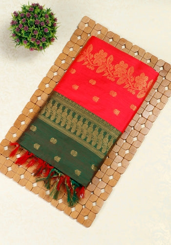 Red With Green Kalyani Cotton Saree