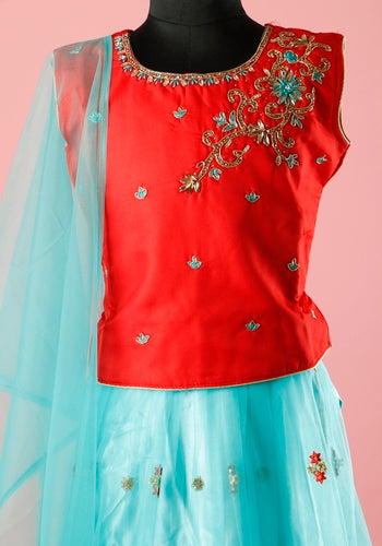 Buy Red & Blue Colour Embroidered Kids Choli Online