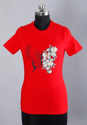 Round Neck Red Colour Women's T-Shirt